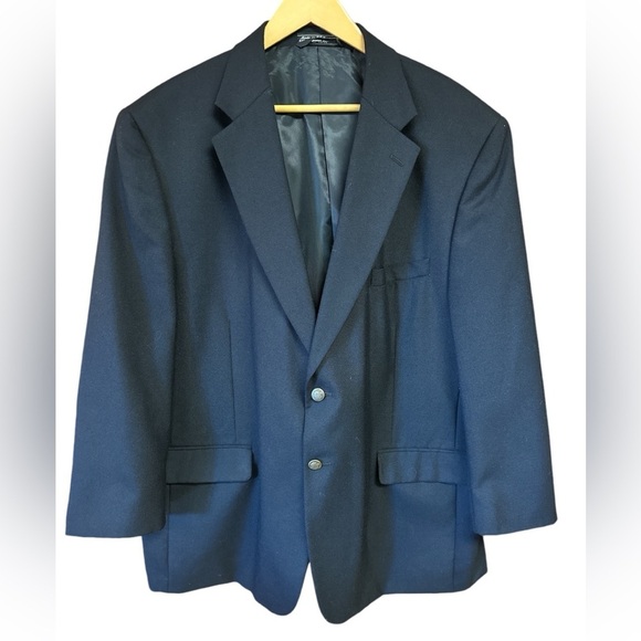 Cross & Winsor Navy Polyester & Wool Blazer Sport Coat Suit Preowned Size 48R - Picture 1 of 9